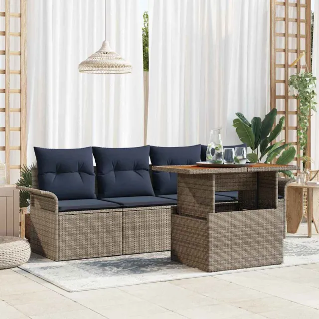 vidaXL Tuin Sofa Set 5 st Grijs Poly riet, foto 2