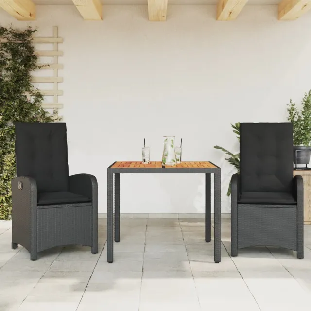 vidaXL 3-delige Tuinset met kussens poly rattan zwart, foto 2