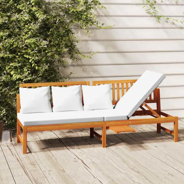 vidaXL Dagbed met crèmekleurig kussen 200x60x75 cm massief acaciahout Bruin
