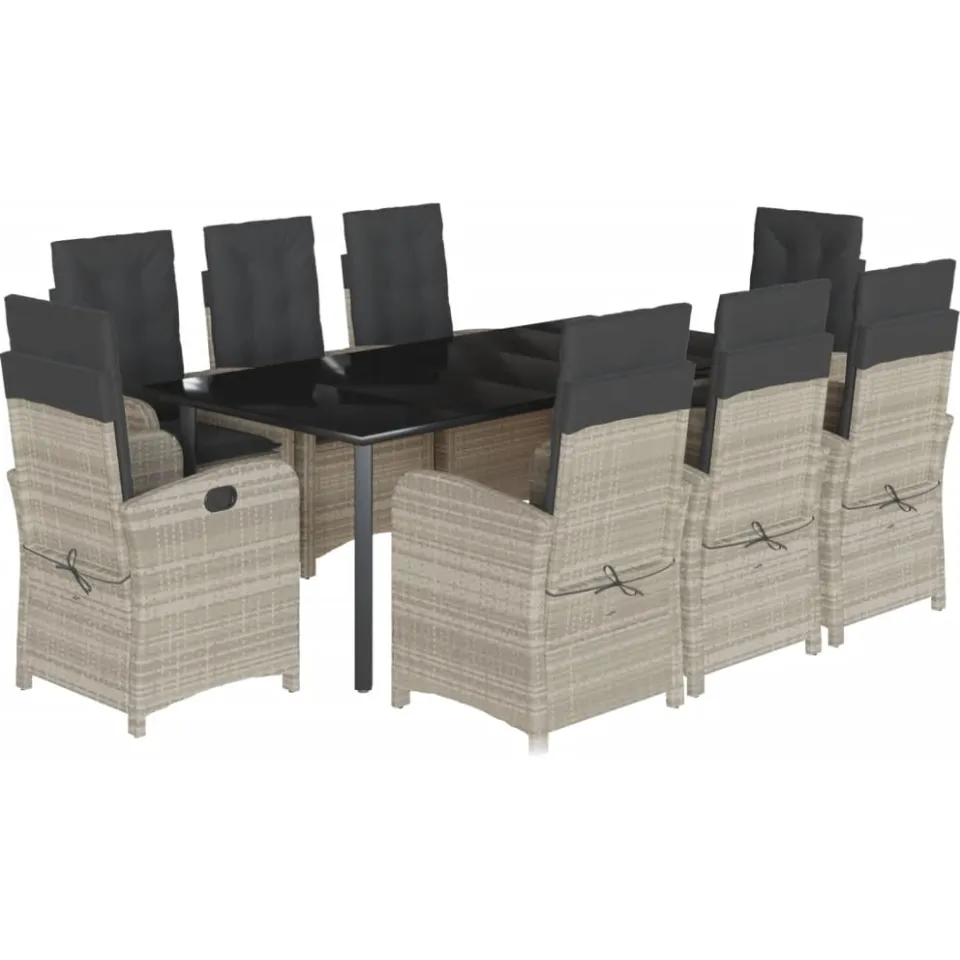vidaXL 9-delige Tuinset met kussens poly rattan lichtgrijs grijs, foto 4