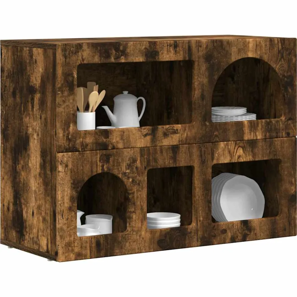 vidaXL Dressoir ELST Gerookt eiken 80,5 x 35 x 59 cm Bewerkt hout Bruin