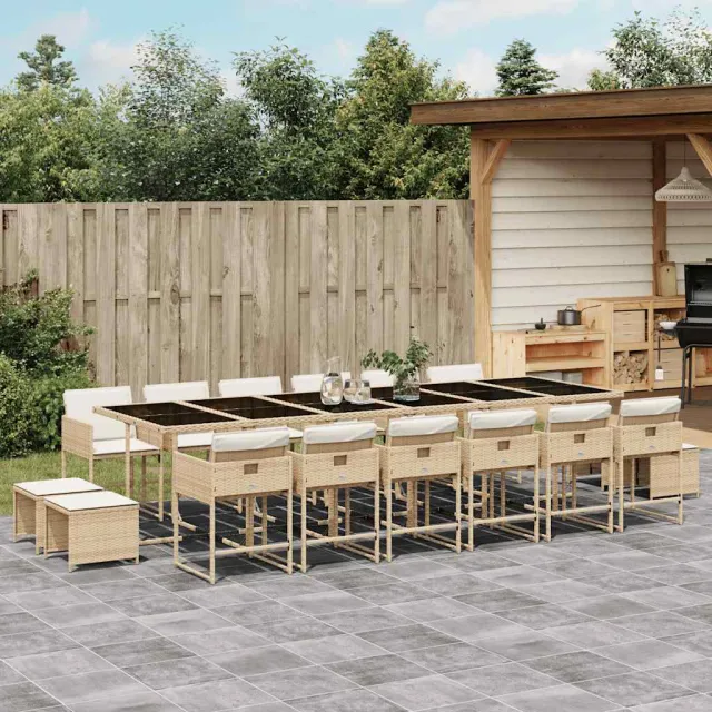 vidaXL 17-delige Tuinset met kussens poly rattan beige, foto 2