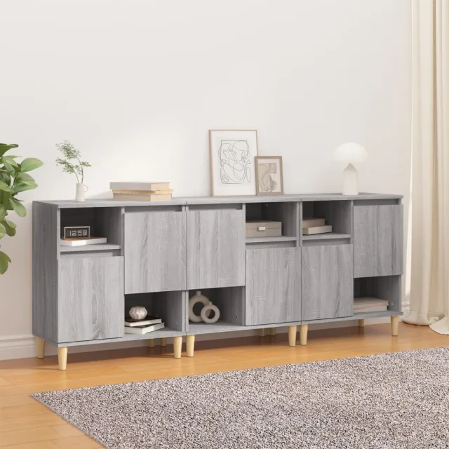 vidaXL Dressoirs 3 st 60x35x70 cm bewerkt hout grijs sonoma eikenkleur