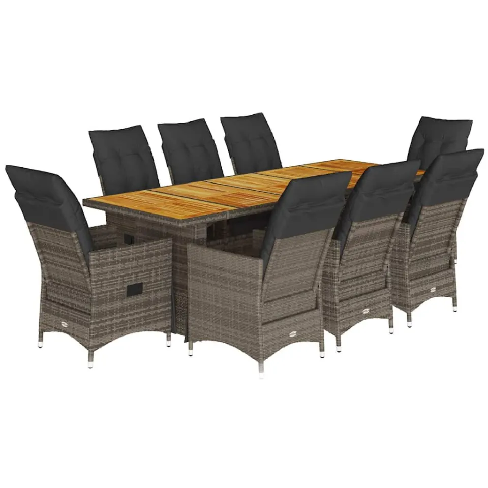 vidaXL 9-delige Bistroset met kussens poly rattan grijs, foto 3