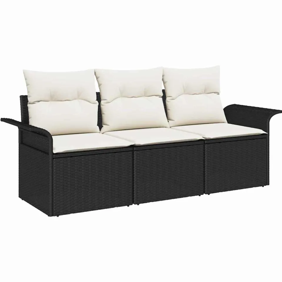 vidaXL Tuin Sofa Set 3 st Zwart Poly riet