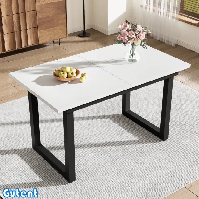 Gutent Uitschuifbare eettafel - l140/180 *W80*H75- industriele stijl - rechthoekig - MDF - Wit + Zwart Wit en Zwart