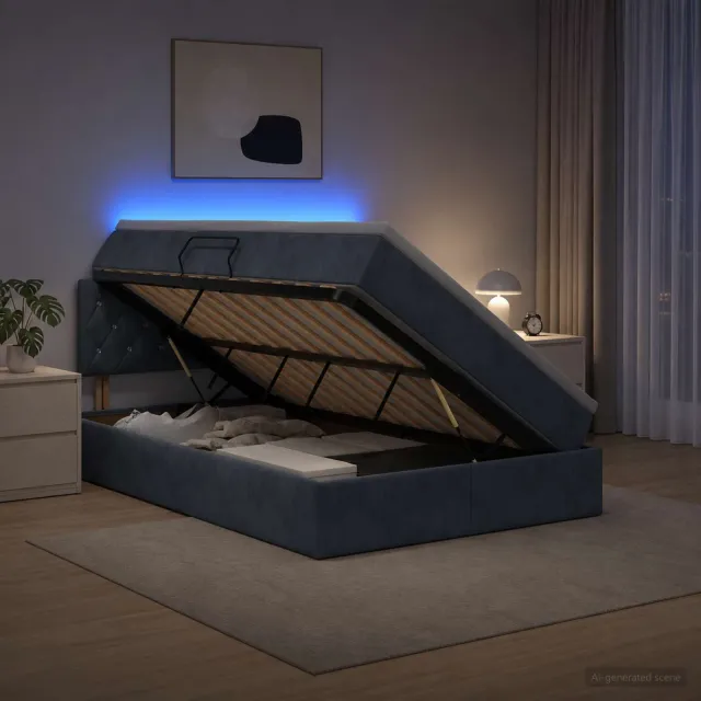 vidaXL LED Opslagbed met Matras Donkergrijs 120 x 200 cm Fluweel