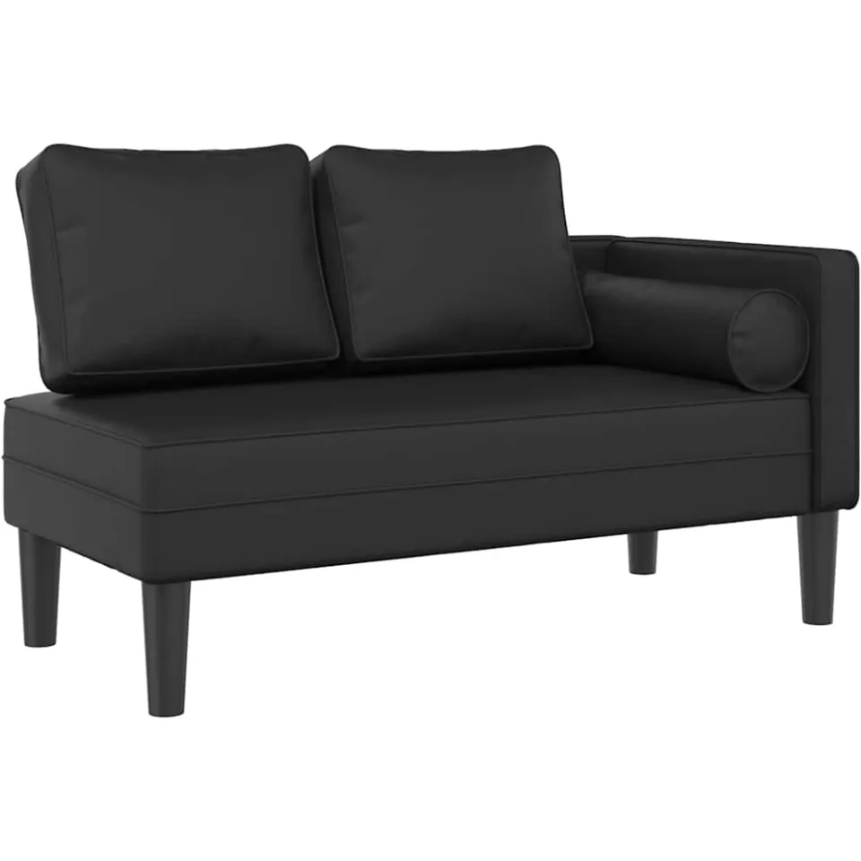 vidaXL Chaise longue met kussens kunstleer zwart, foto 3