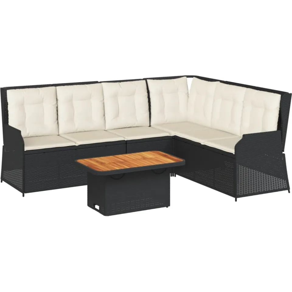 vidaXL 5-delige Loungeset met kussens poly rattan zwart, foto 3