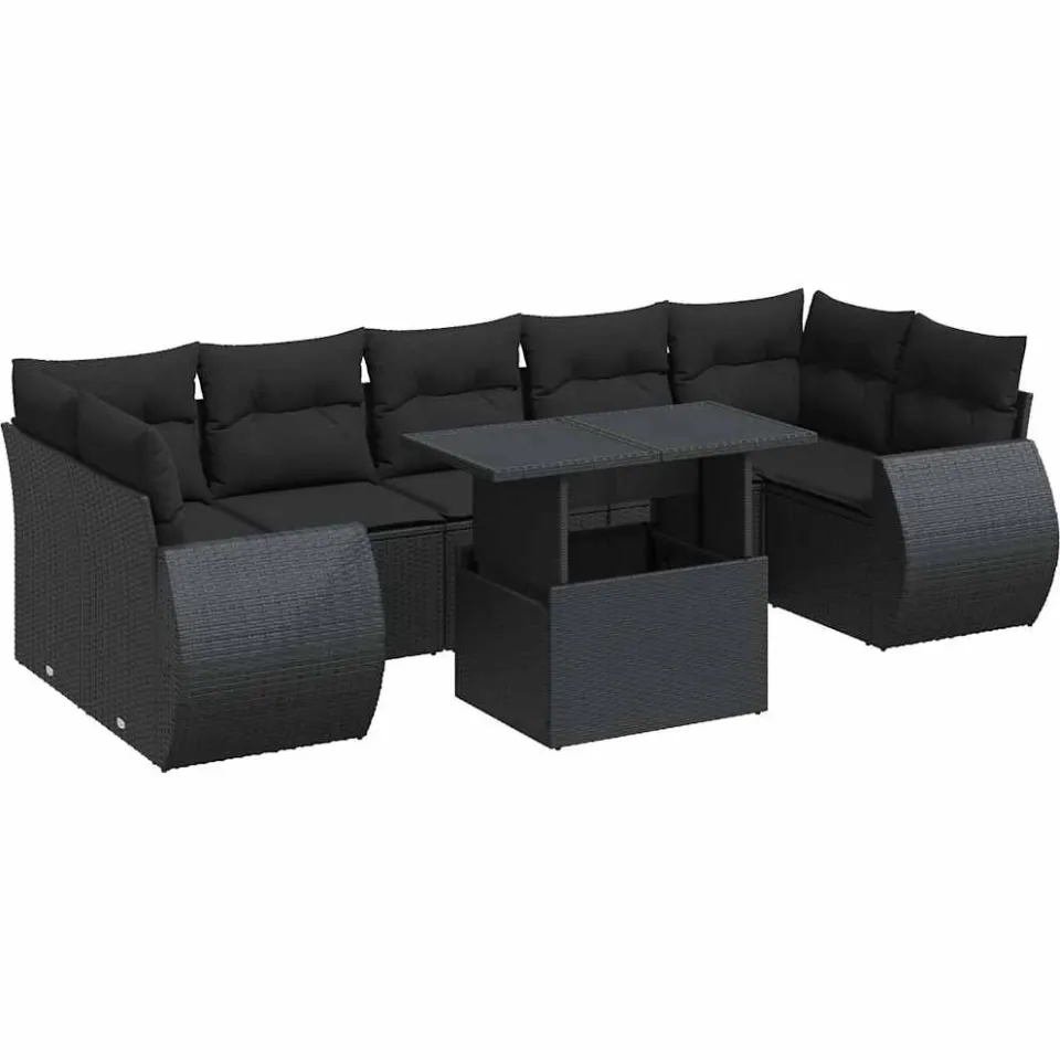 vidaXL 8-delige Loungeset met kussens poly rattan zwart, foto 3