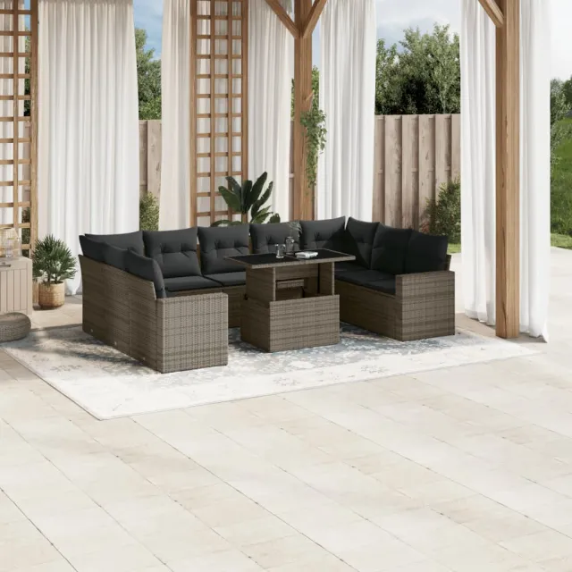 vidaXL 10-delige Loungeset met kussens poly rattan grijs, foto 2