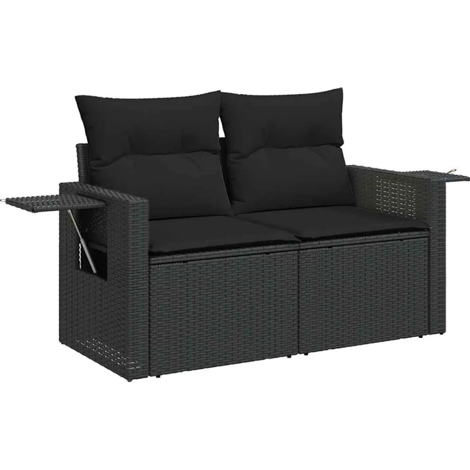 vidaXL 3-delige Loungeset met kussens poly rattan zwart, foto 4