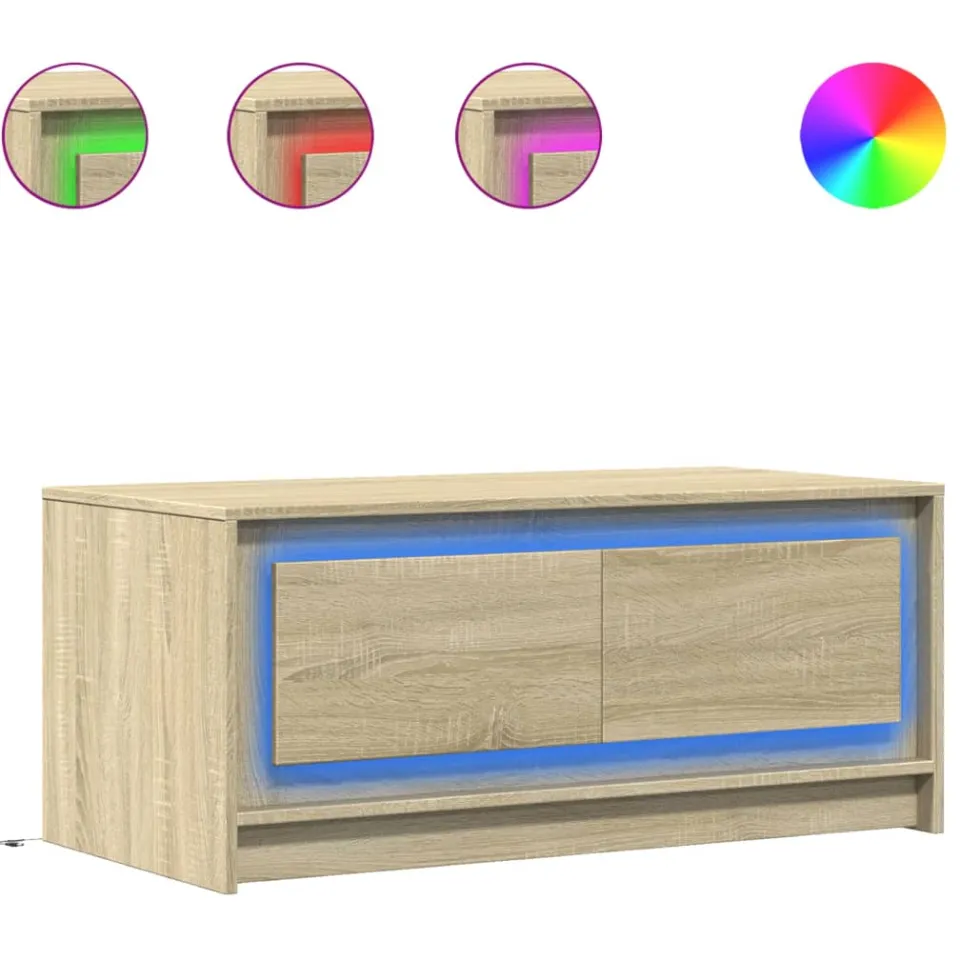 vidaXL Salontafel met LED-verlichting bewerkt hout sonoma eikenkleurig Bruin