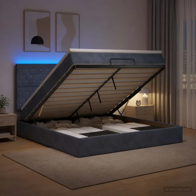 vidaXL Ottoman Bed met Matrassen en LED Donkergrijs 140 x 200 cm