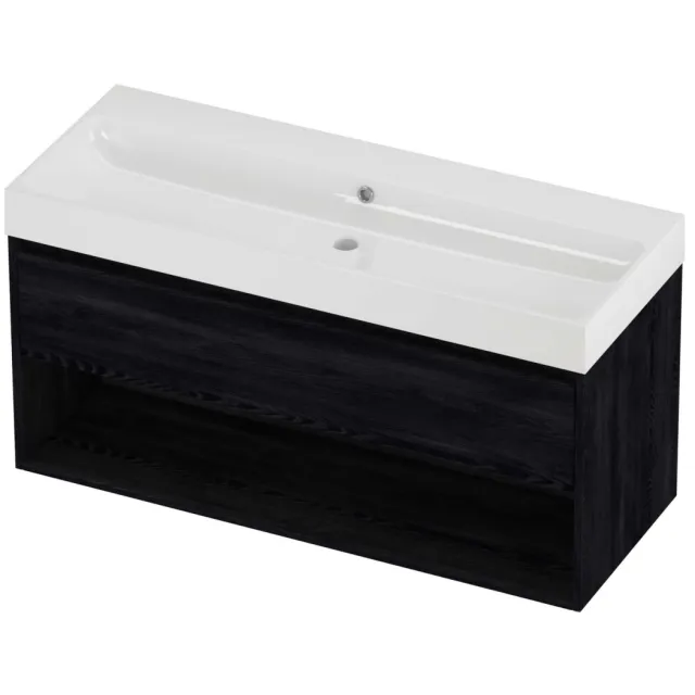 Proline Podium Badmeubelset Polystone Loft Schap 120x46x62 cm Glans Wit Black Oak Eiken