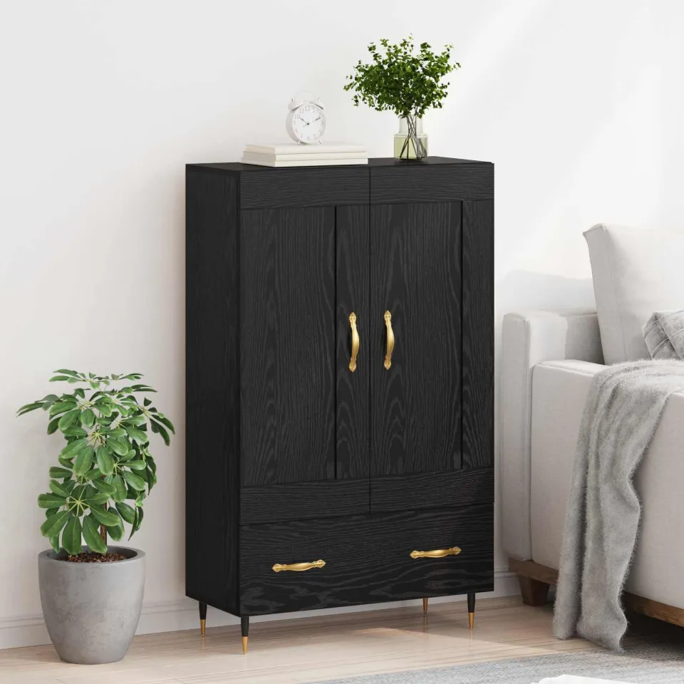 vidaXL Highboard Zwart Eiken 69,5 x 31 x 115 cm Bewerkt hout, foto 3