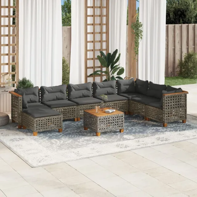 vidaXL 9-delige Loungeset met kussens poly rattan grijs, foto 2