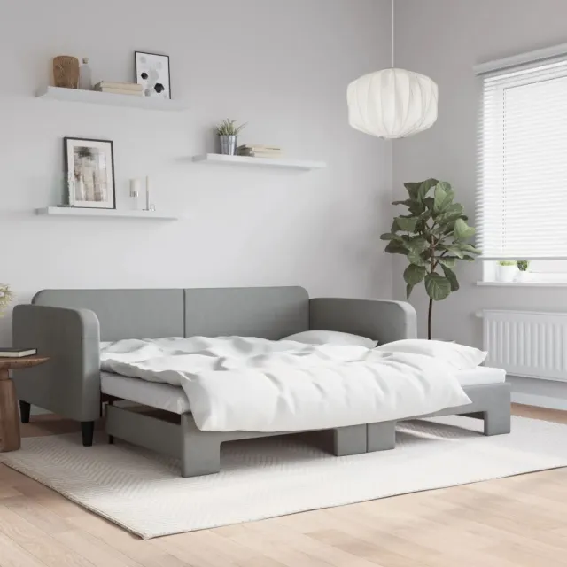 vidaXL Slaapbank met onderschuifbed 100x190 cm stof lichtgrijs grijs