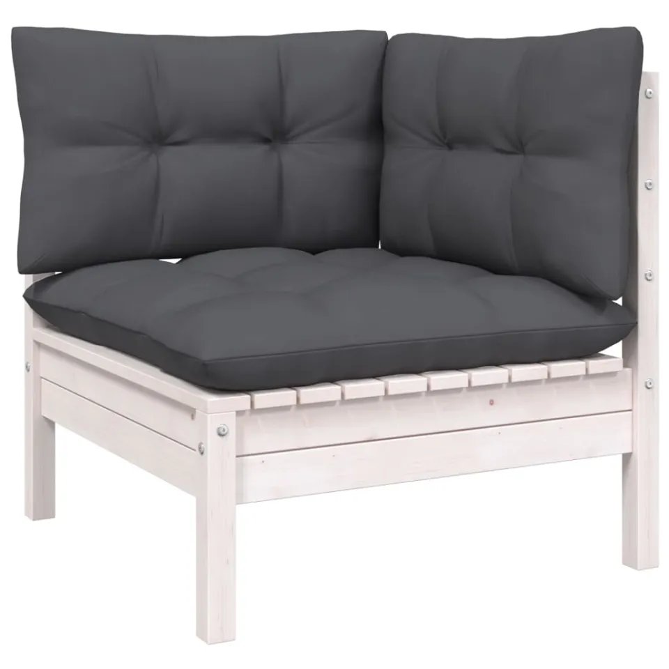 vidaXL 4-delige Loungeset met kussens grenenhout wit, foto 3