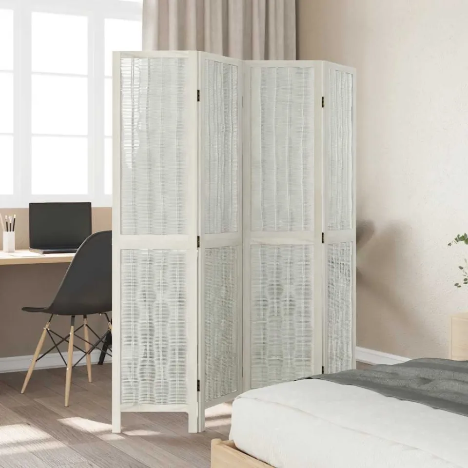 vidaXL Kamerscherm met 4 panelen massief paulowniahout wit, foto 4