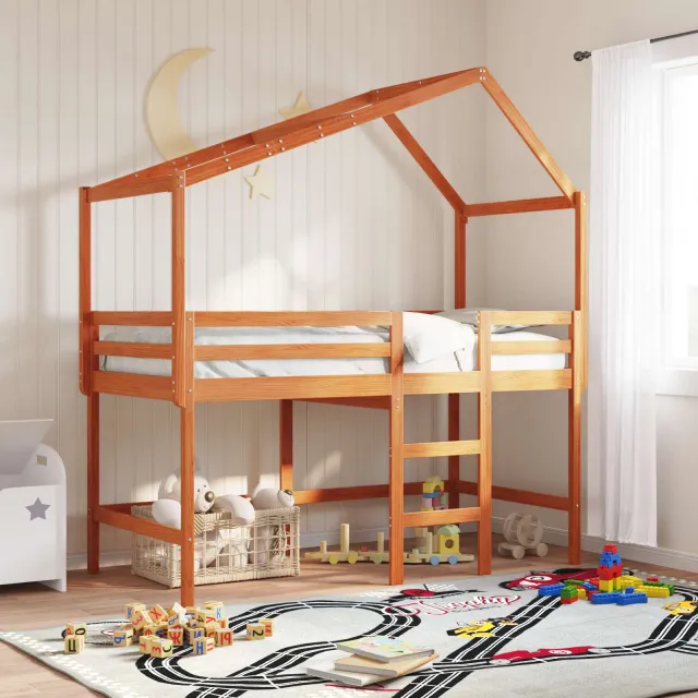 vidaXL Hoogslaper bedframe Wasbruin 90 x 190 cm Massief grenenhout bruin