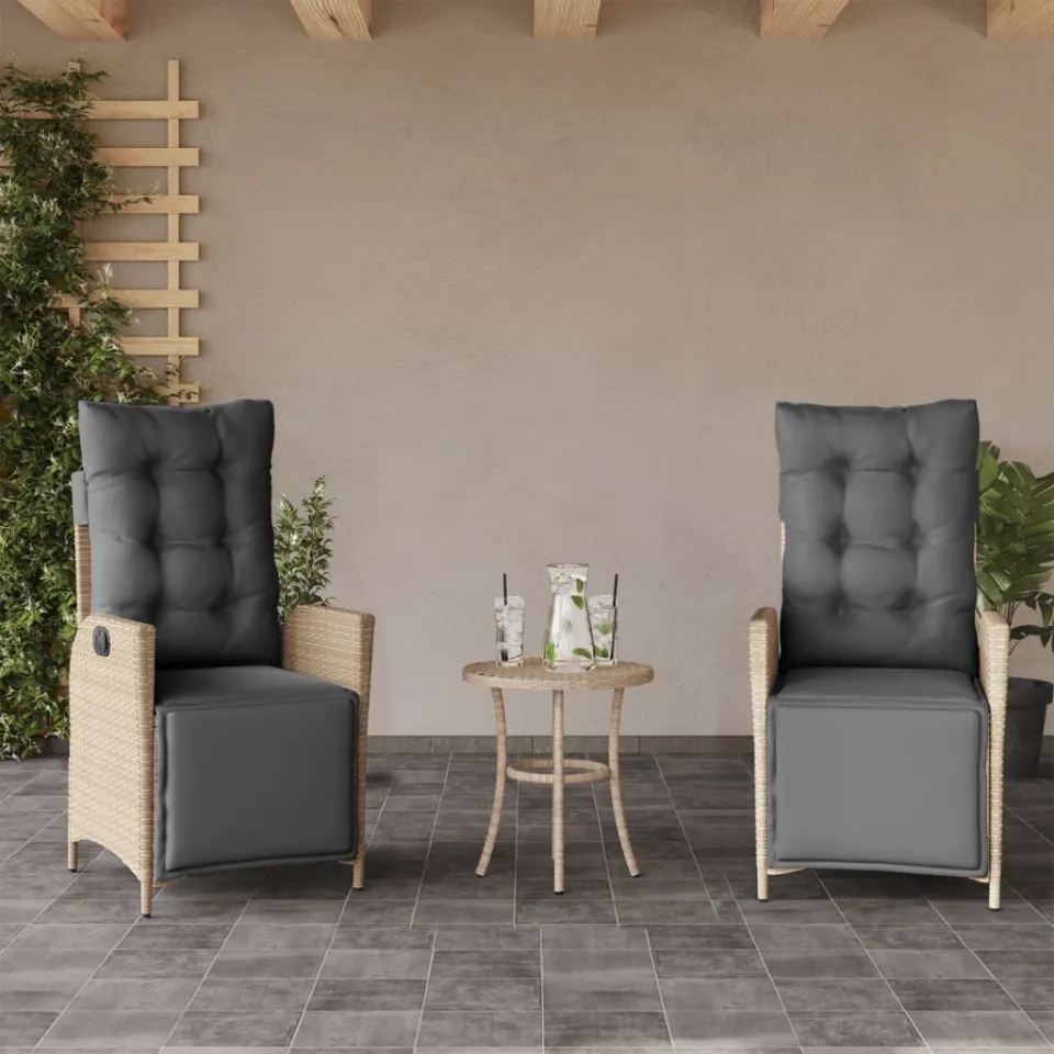 vidaXL 3-delige Bistroset met kussens poly rattan gemengd beige, foto 2