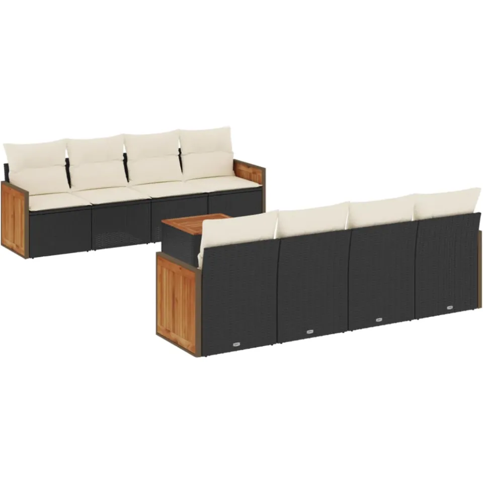 vidaXL 9-delige Loungeset met kussens poly rattan zwart