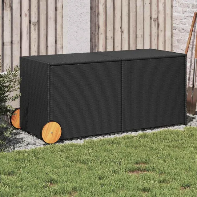 vidaXL Tuinbox met wielen 283 L poly rattan zwart, foto 2