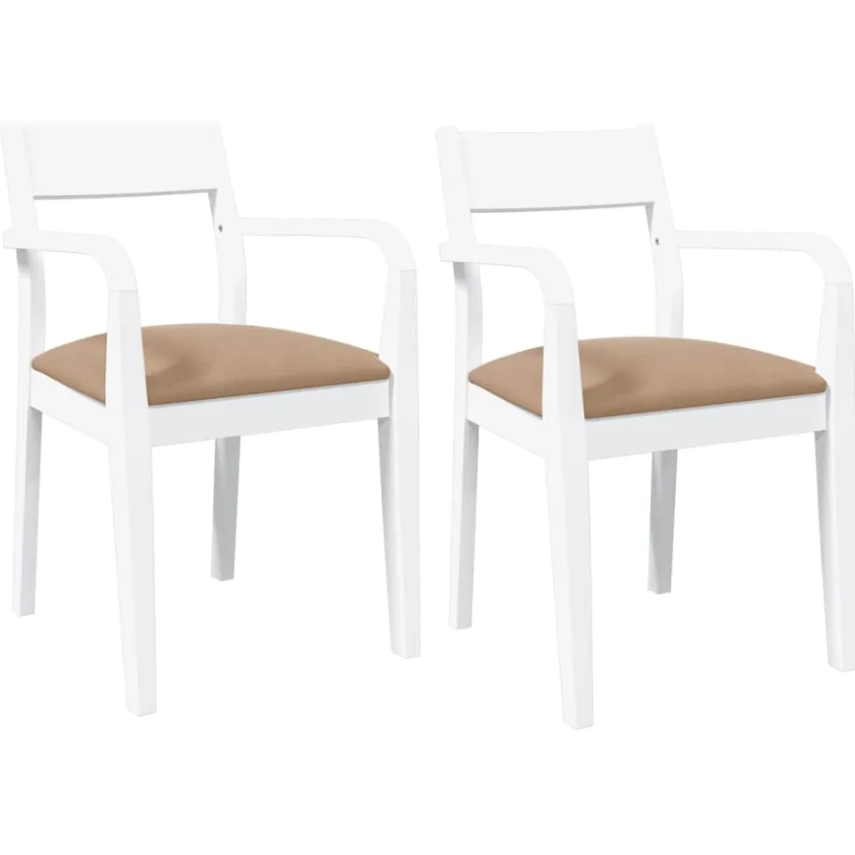 vidaXL Eetkamerstoelen met kussens 2 st massief hout rubber wit, foto 3