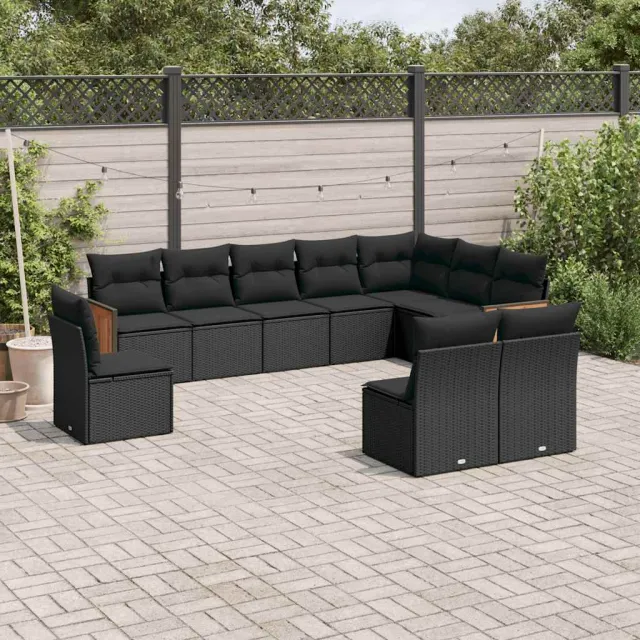 vidaXL 10-delige Loungeset met kussens poly rattan zwart, foto 2
