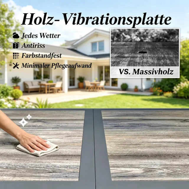 HAUSS SPOLE Tuintafel - Rechthoekige Eettafel Voor 4 Tot 6 Personen - Houtnerfeffect - Verzinkt Staal - 140 X 80 X 72 Cm - Donkergrijs