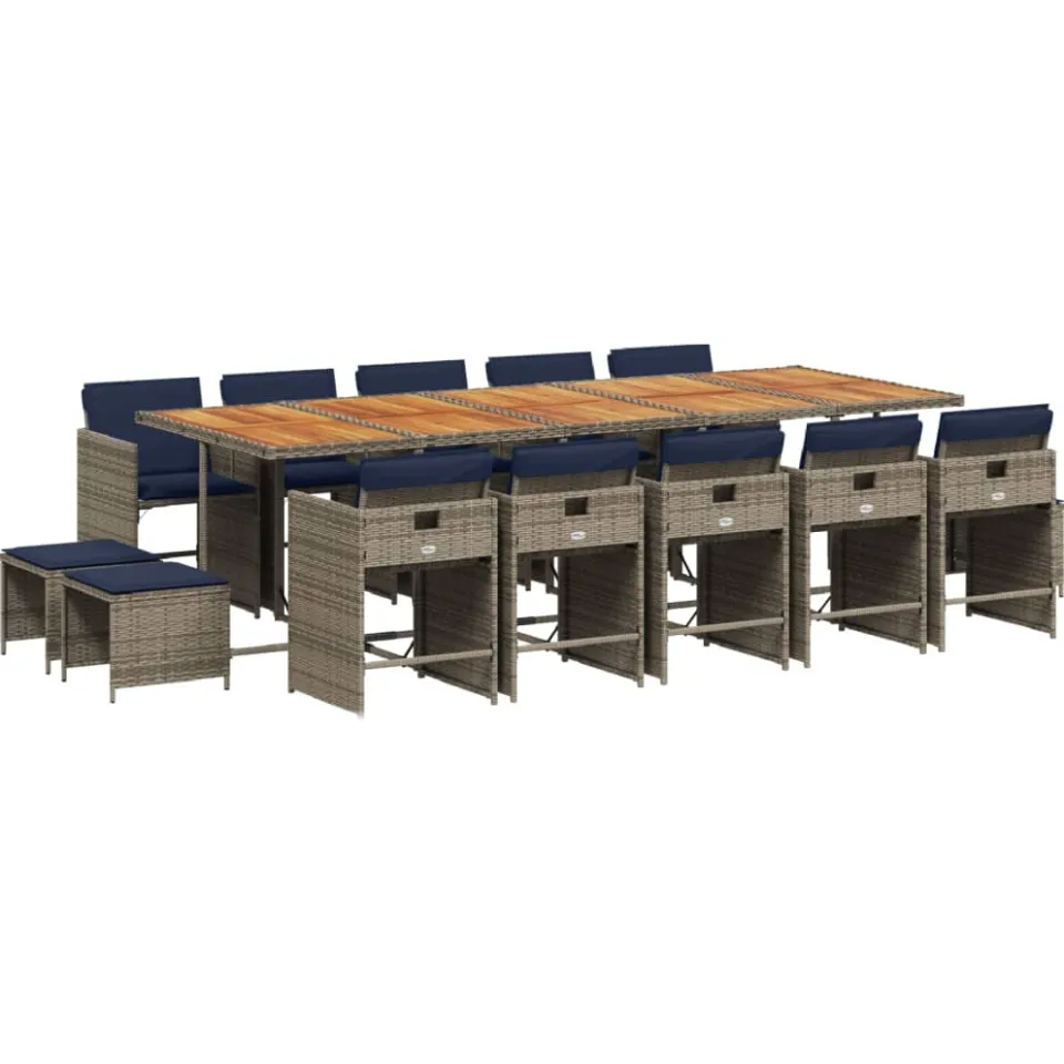 vidaXL 15-delige tuinset met kussens, grijs polyrotan, foto 3