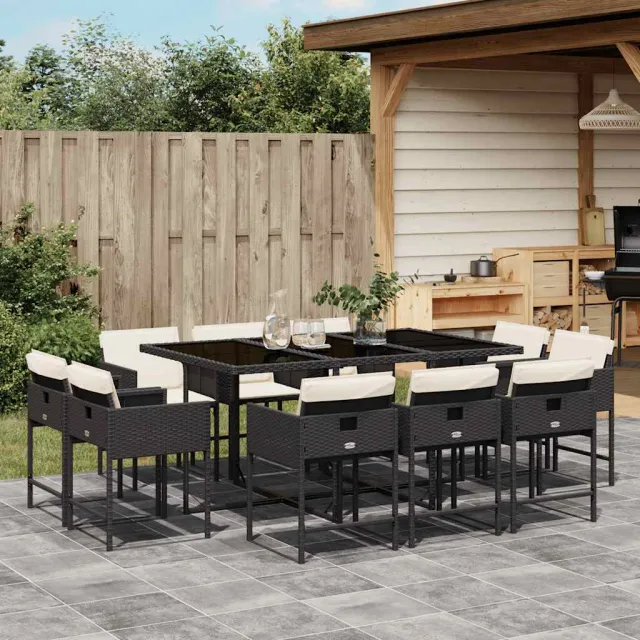 vidaXL 11-delige Tuinset met kussens poly rattan zwart, foto 2
