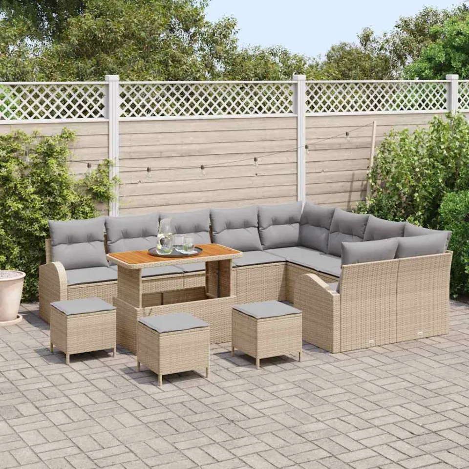 vidaXL Tuinbankenset 13 st Beige poly rattan, foto 3