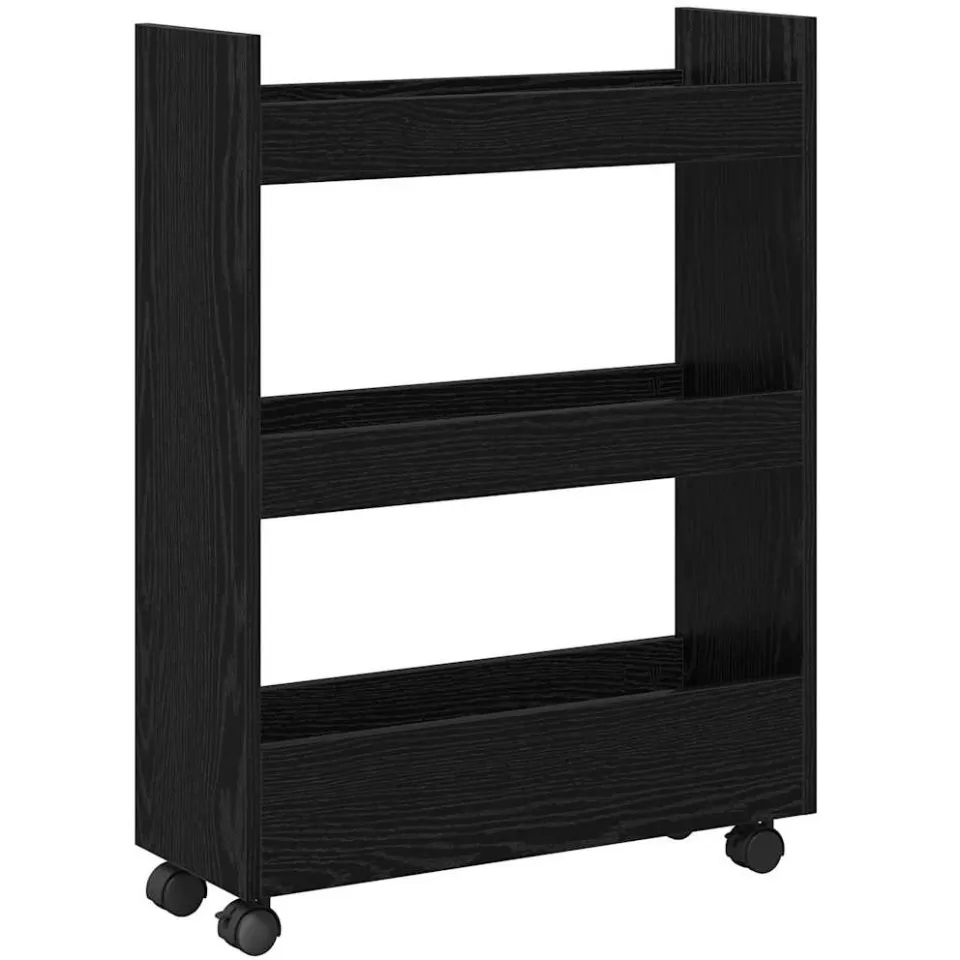 vidaXL Smalle Opbergtrolley Zwart Eiken 60 x 22 x 80 cm Bewerkt hout, foto 3