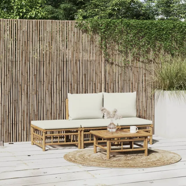 vidaXL 4-delige Loungeset met kussens bamboe crèmewit Bruin