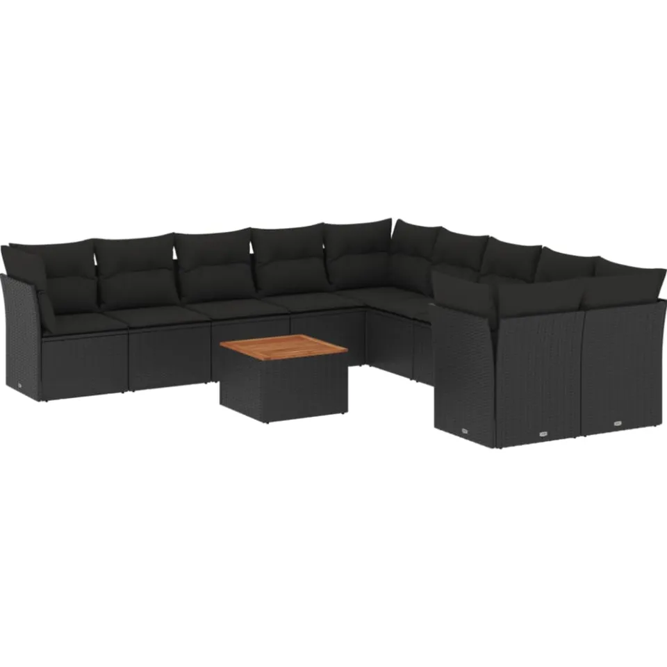 vidaXL 11-delige Loungeset met kussens poly rattan zwart