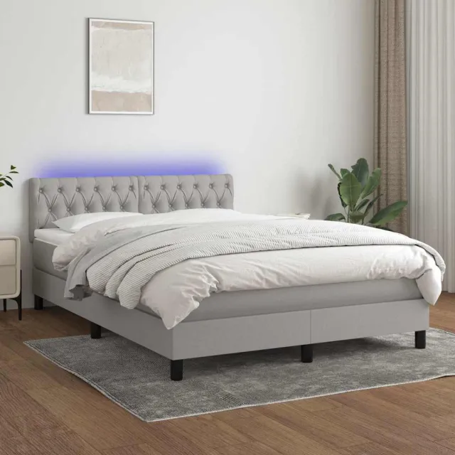 vidaXL Boxspring met matras en LED stof lichtgrijs 140x190 cm grijs