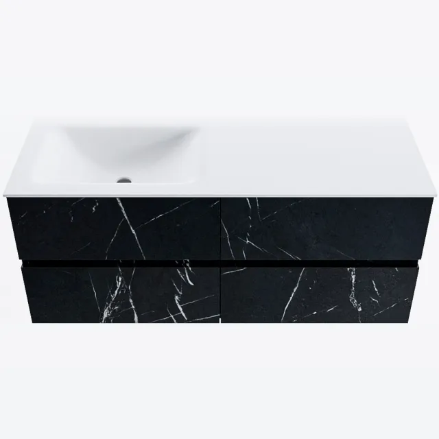 Mondiaz VICA 120cm badmeubel onderkast Marquina 4 lades. Wastafel CLOUD links zonder kraangat, kleur Talc.