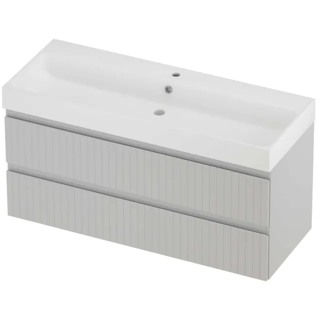 Proline Podium Badmeubelset Polystone Loft 1 Kraangat Gefreesd 120x46x62 cm Mat White Glans Wit