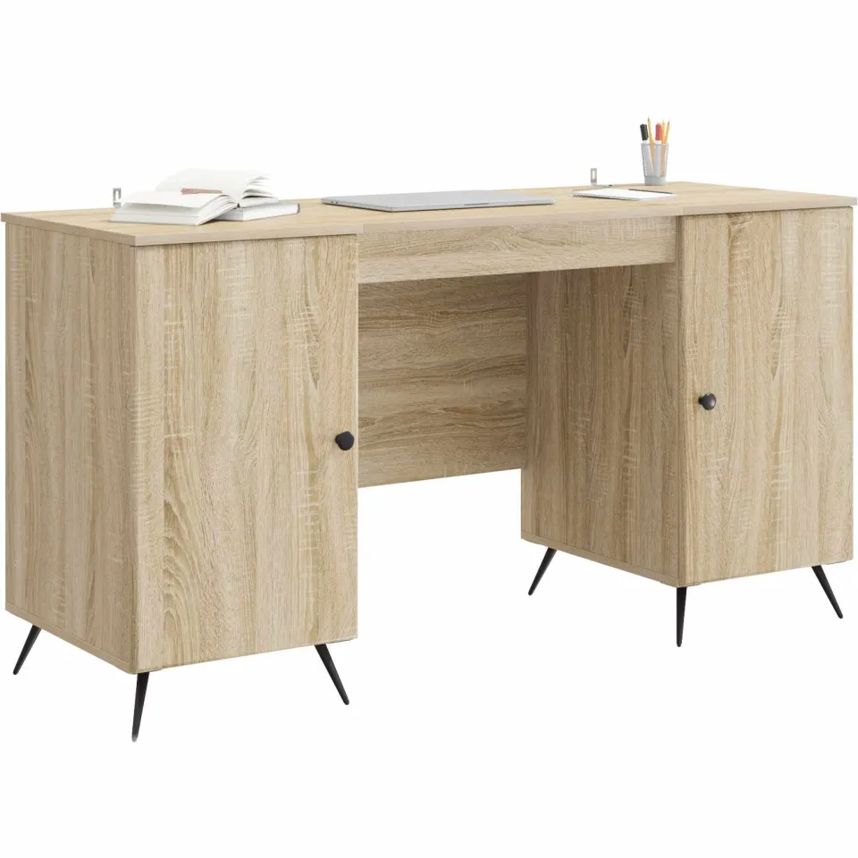 vidaXL Bureau Sonoma Eiken 142,5 x 50 x 75 cm Bewerkt hout Bruin