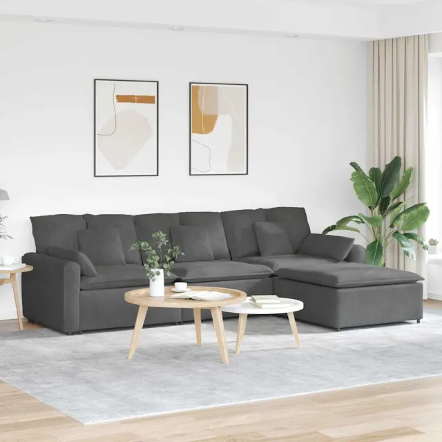 vidaXL Modulaire bank met voetenbank en kussens donkergrijs