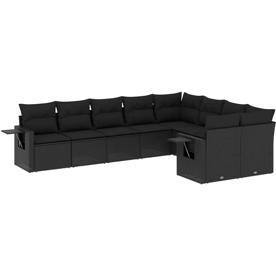 vidaXL 9-delige Loungeset met kussens poly rattan zwart, foto 3
