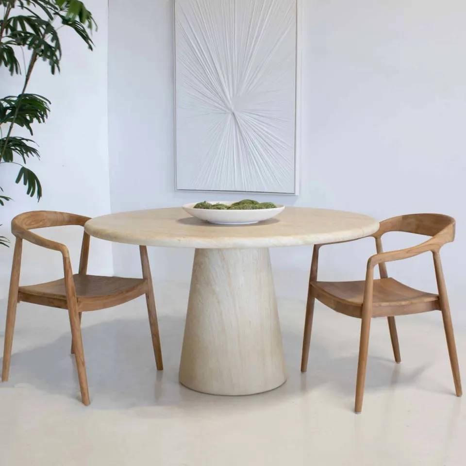 Giga Meubel Eettafel Brunn Rond - Travertin - 130x130x76cm lichtbruin, foto 3