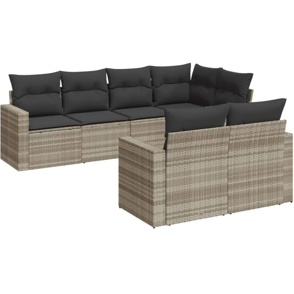 vidaXL 7-delige Loungeset met kussens poly rattan lichtgrijs grijs, foto 3