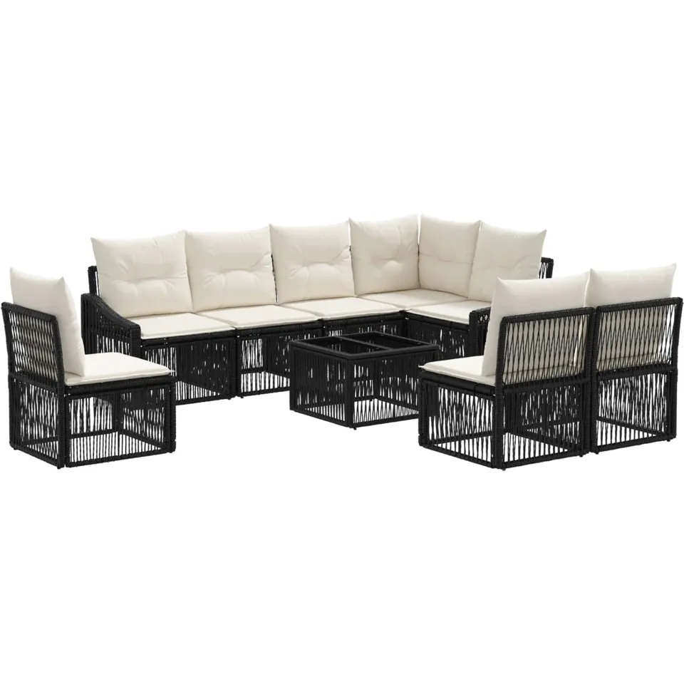vidaXL Tuinbankenset 9 st 8-zits Zwart poly rattan, foto 3