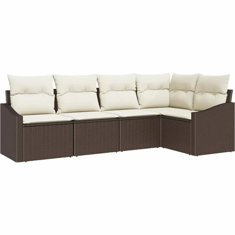 vidaXL Tuinbankenset 5 st Bruin en wit poly rattan
