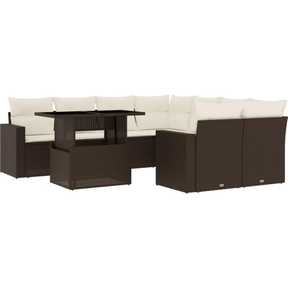 vidaXL 9-delige Loungeset met kussens poly rattan bruin, foto 3