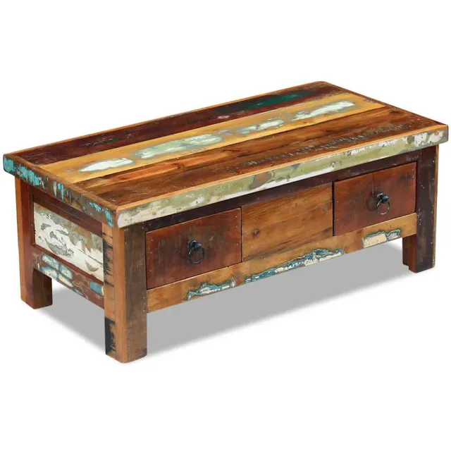 vidaXL Salontafel met lades 90x45x35 cm massief gerecycled hout Bruin