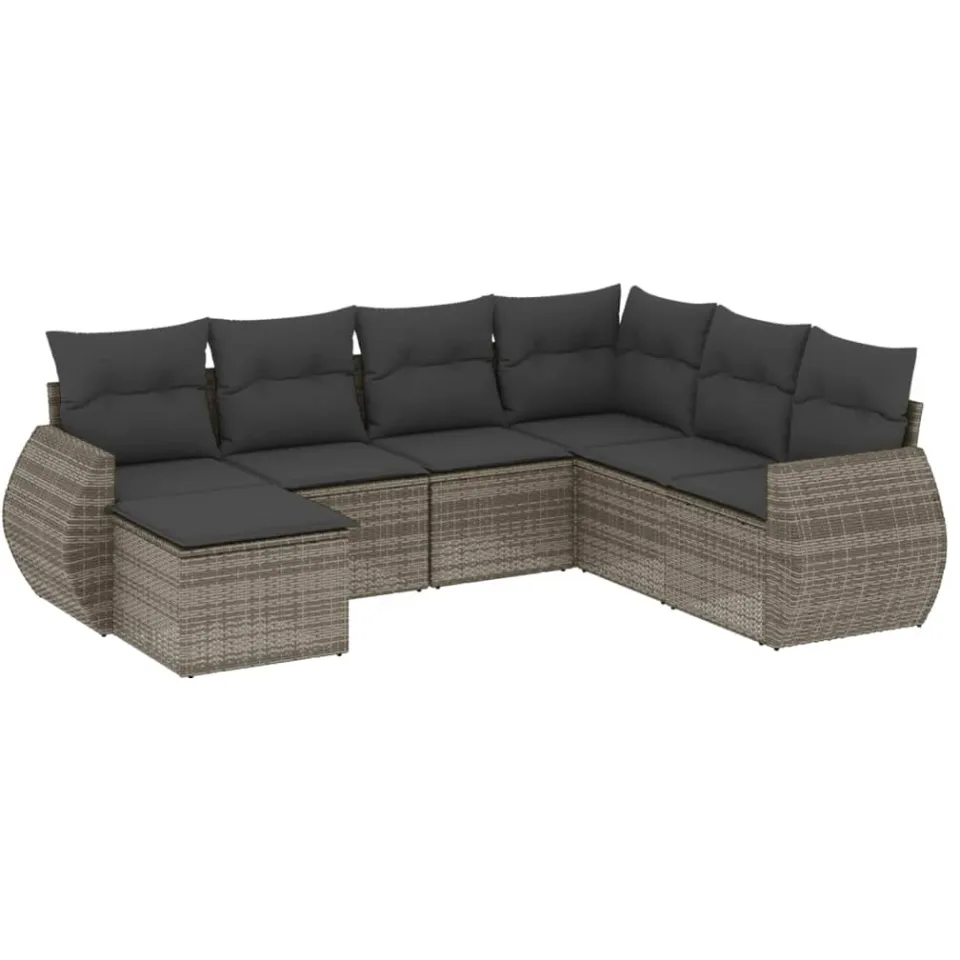 vidaXL 7-delige Loungeset met kussens poly rattan grijs, foto 3